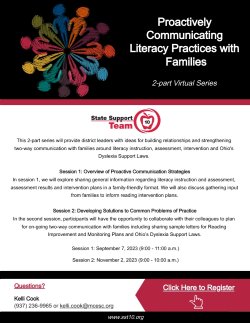 Event flyer for Proactively Communicating Literacy Practices with Families